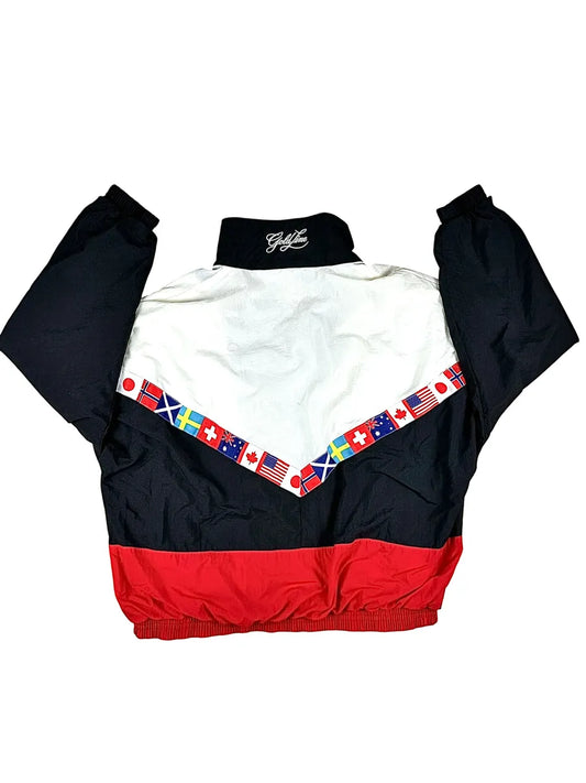 Giacca di tuta anni '80 vintage Goldline con bandiere