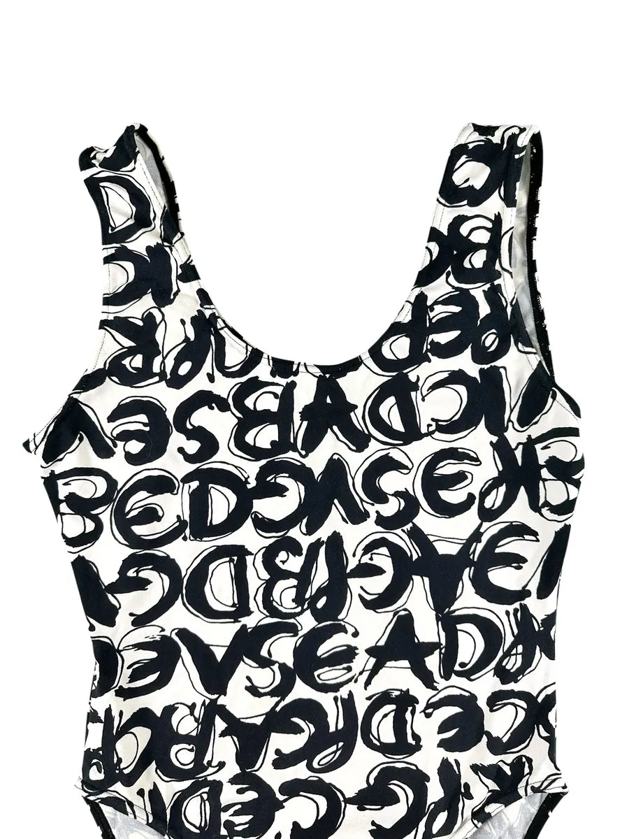 Maillot de bain une pièce vintage femme à imprimé graphique alphabet