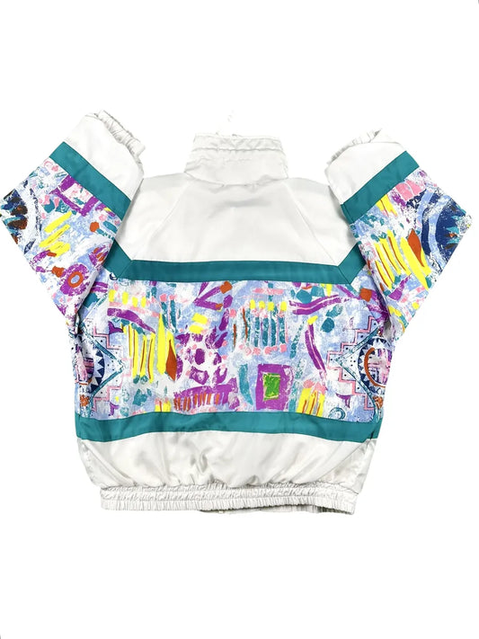 Giacca di tuta vintage anni '90 bianca con inserti geometrici abstract