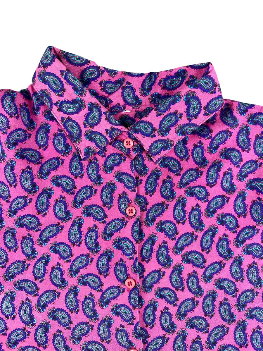 Camicia vintage unisex a maniche lunghe con stampa paisley - Fucsia e Blu