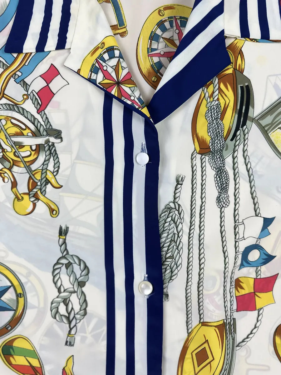 Camicia vintage da donna a fantasia nautica