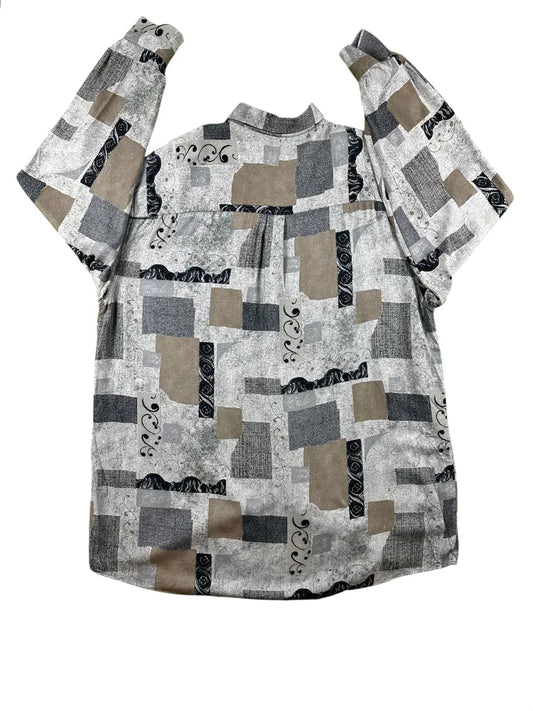 Camicia Vintage Uomo Studio Leonardo Fantasia Geometrica Grigia Nero e Beige - abbigliamento e vestiti vintage