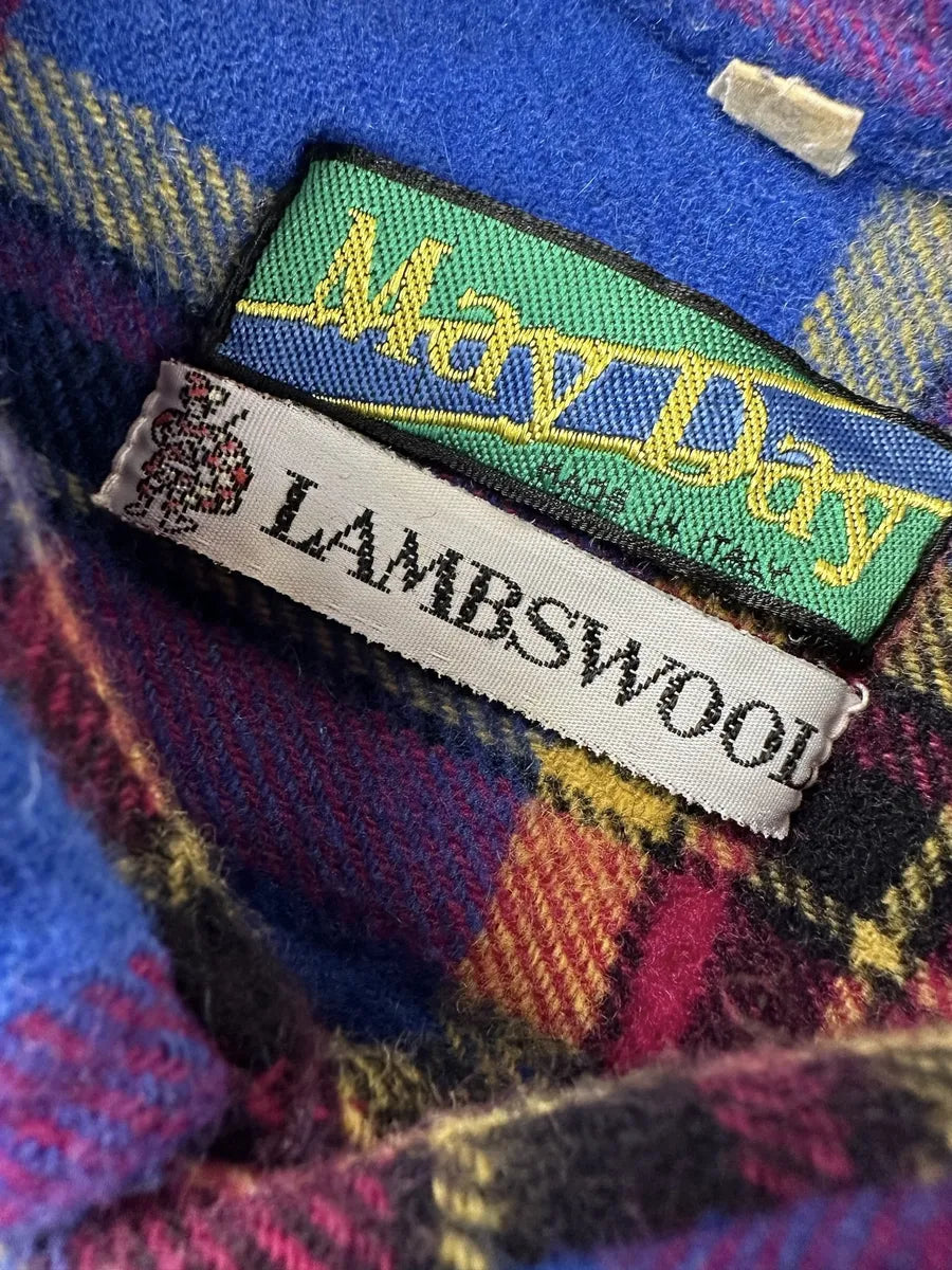 Camicia Uomo Vintage May Day in Lana Lambswool Blu e Rosso Made in Italy - abbigliamento e vestiti vintage