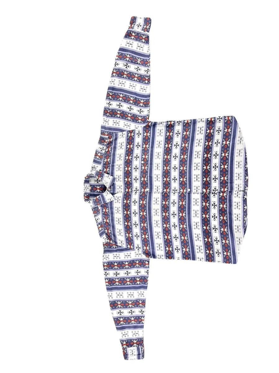 Camicia Uomo Vintage Flanella di Cotone Fantasia Etnica Blu e Arancione - abbigliamento e vestiti vintage