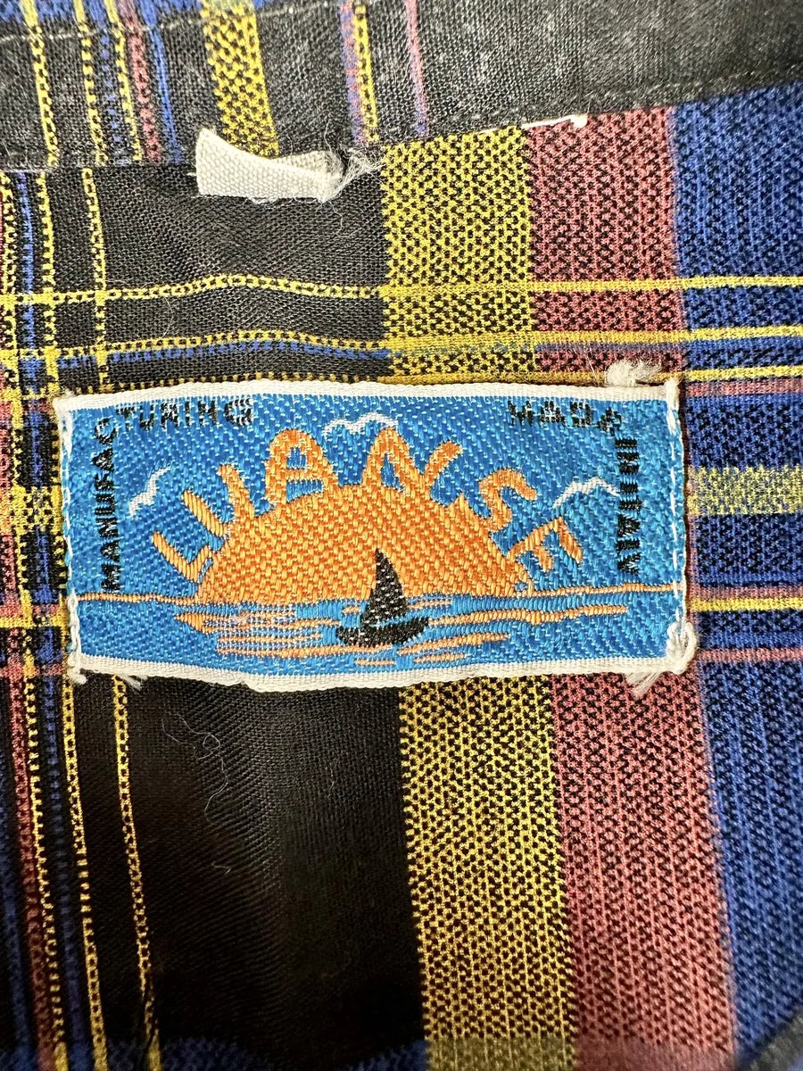 Camicia Uomo Vintage Luanse a Quadri Giallo e Blu Made in Italy - abbigliamento e vestiti vintage