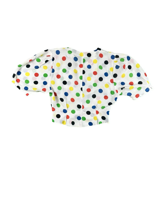 Camicia Donna Vintage a Pois Multicolore Maniche a Palloncino - abbigliamento e vestiti vintage