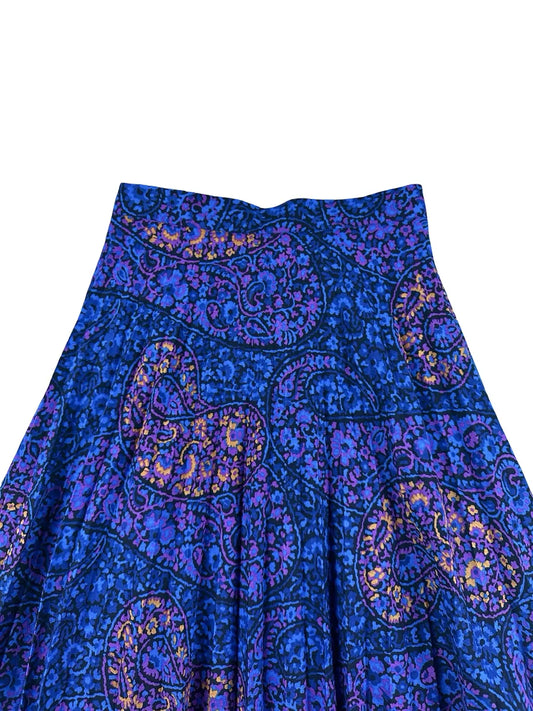 Gonna Vintage Plissettata in Lana Fantasia Paisley – Blu, Viola e Arancione - abbigliamento e vestiti vintage