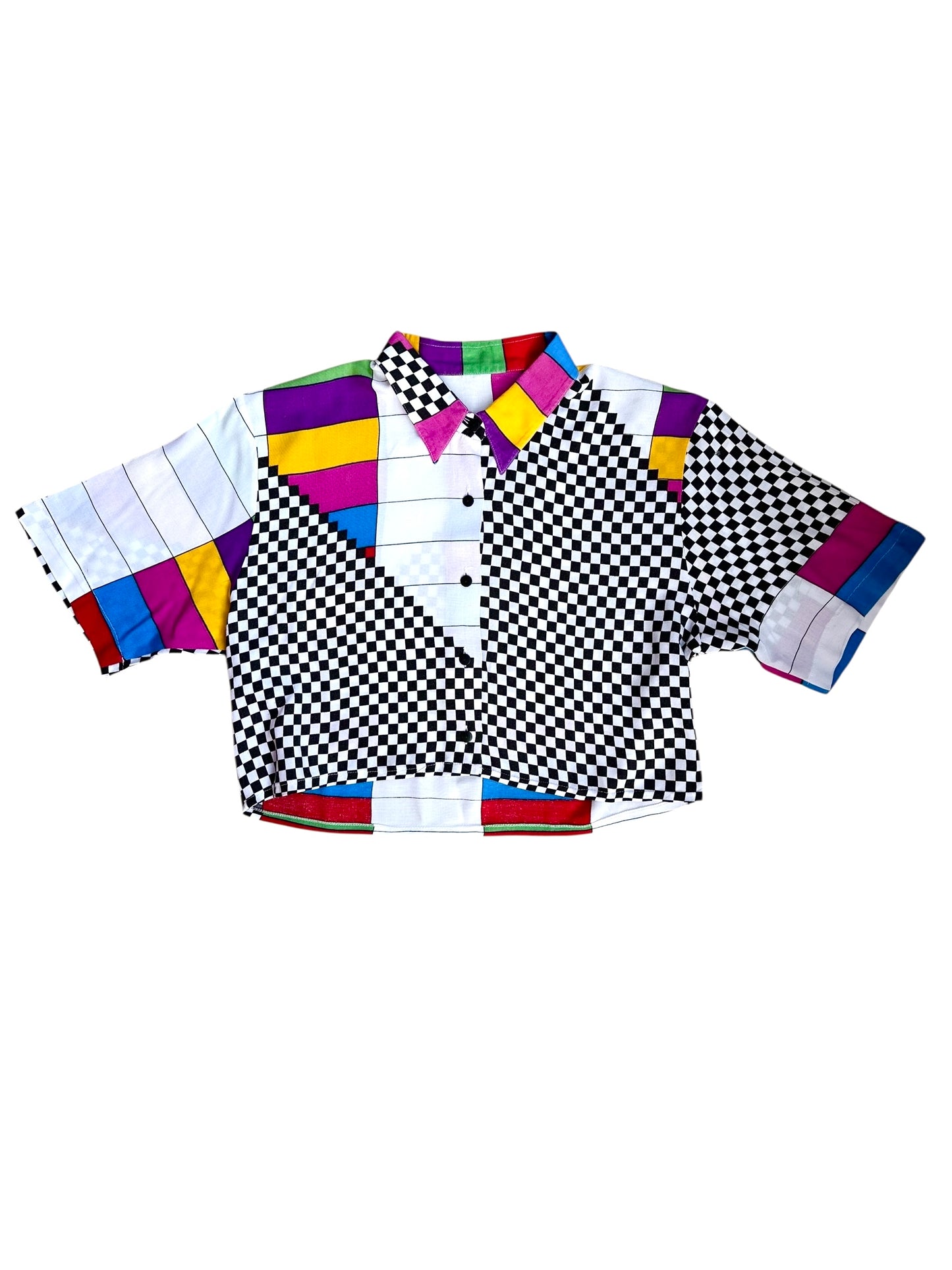 Camicia vintage crop da donna a fantasia