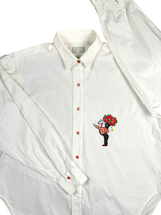 Camicia donna vintage in cotone con ricamo– abbigliamento vintage - vestiti vintage