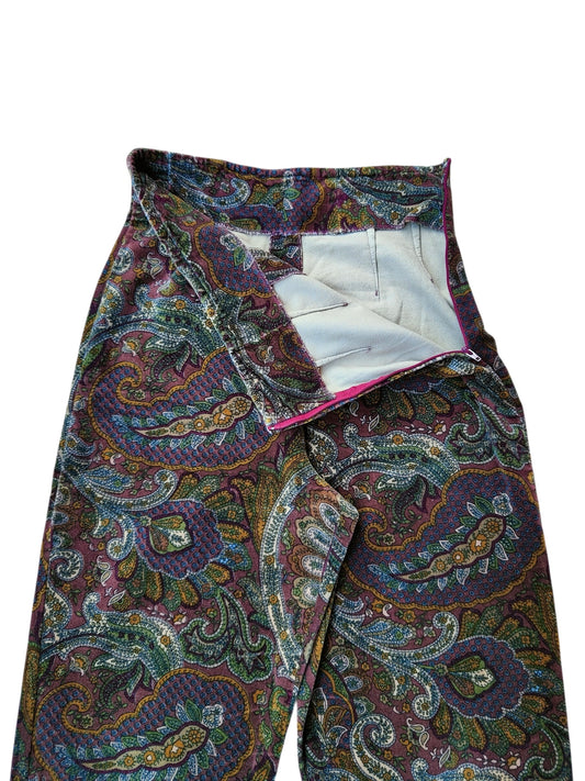 Pantaloni donna sartoriali a fantasia Paisley– abbigliamento vintage - vestiti vintage