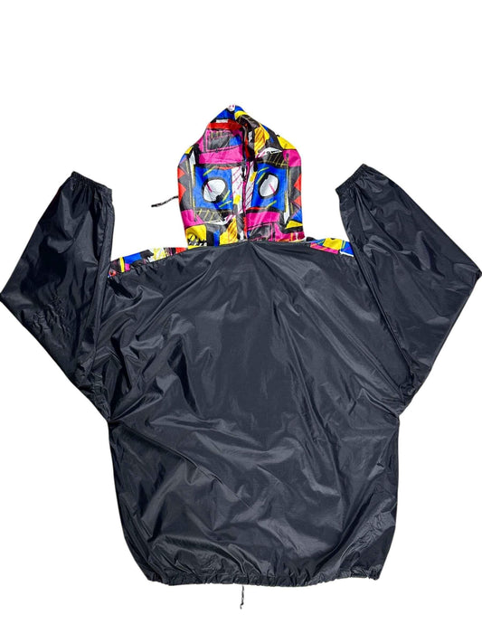 Giacca a vento vintage Adidas anni '90 nera con striscia a fantasia - Yup Vintage