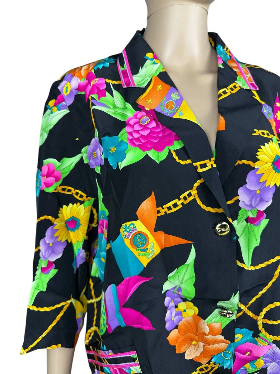 Camicia da donna vintage nera a fantasia