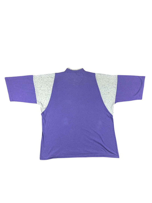 Maglietta vintage da baseball viola e grigio mèlange con stampa frontale