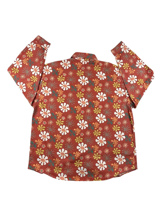 Camicia vintage uomo anni '90 in cotone fantasia fiori e soli