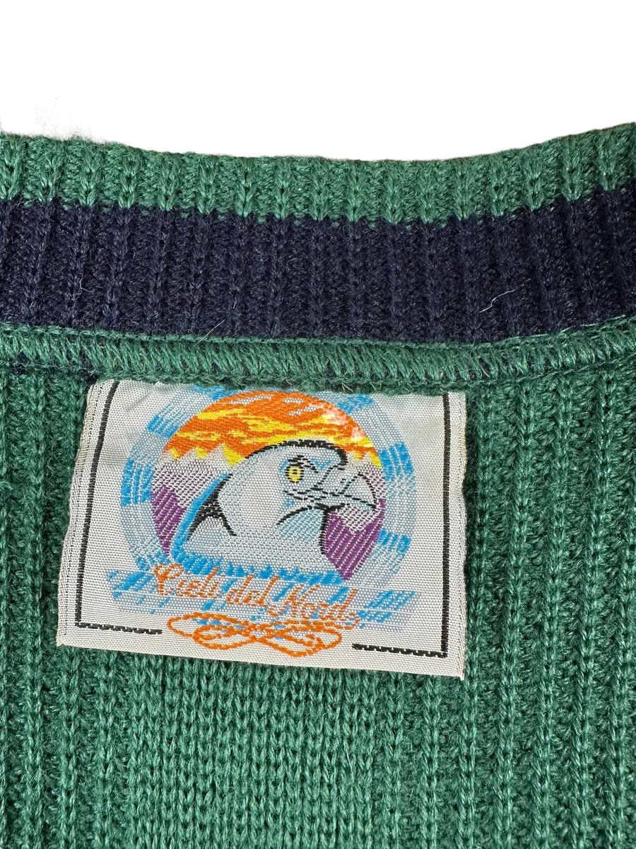 Cardigan vintage verde in lana misto acrilico – stile classico Made in Italy