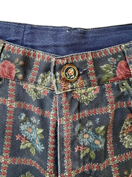 Jeans vintage da donna con fantasia floreale
