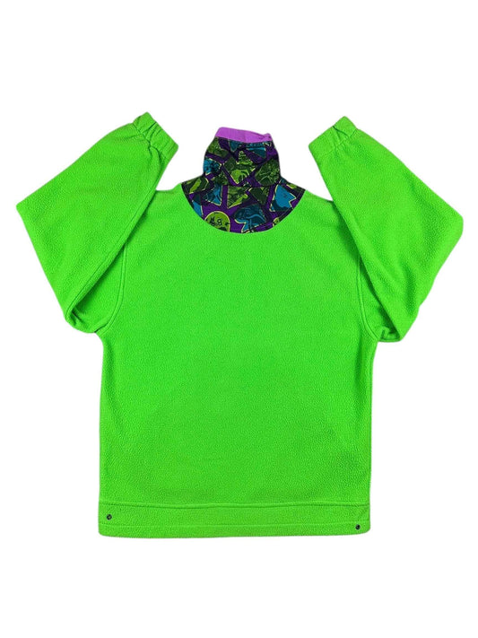 Pile vintage mezza zip verde acido a fantasia geometrica anni ’90