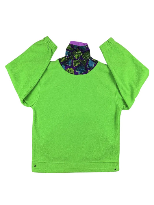 Pile vintage mezza zip verde acido a fantasia geometrica anni ’90