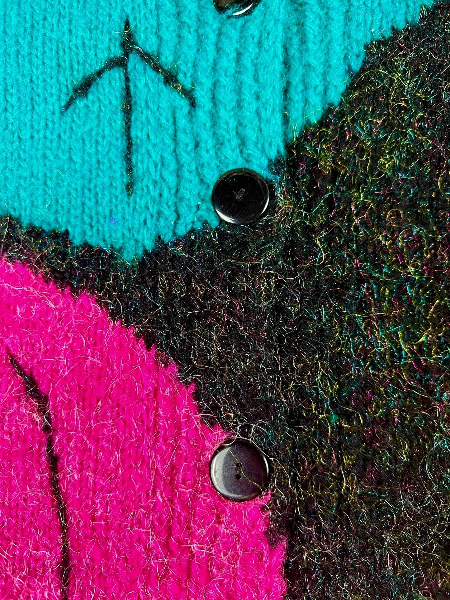 Cardigan vintage da donna anni ’90 con fantasia di foglie colorate