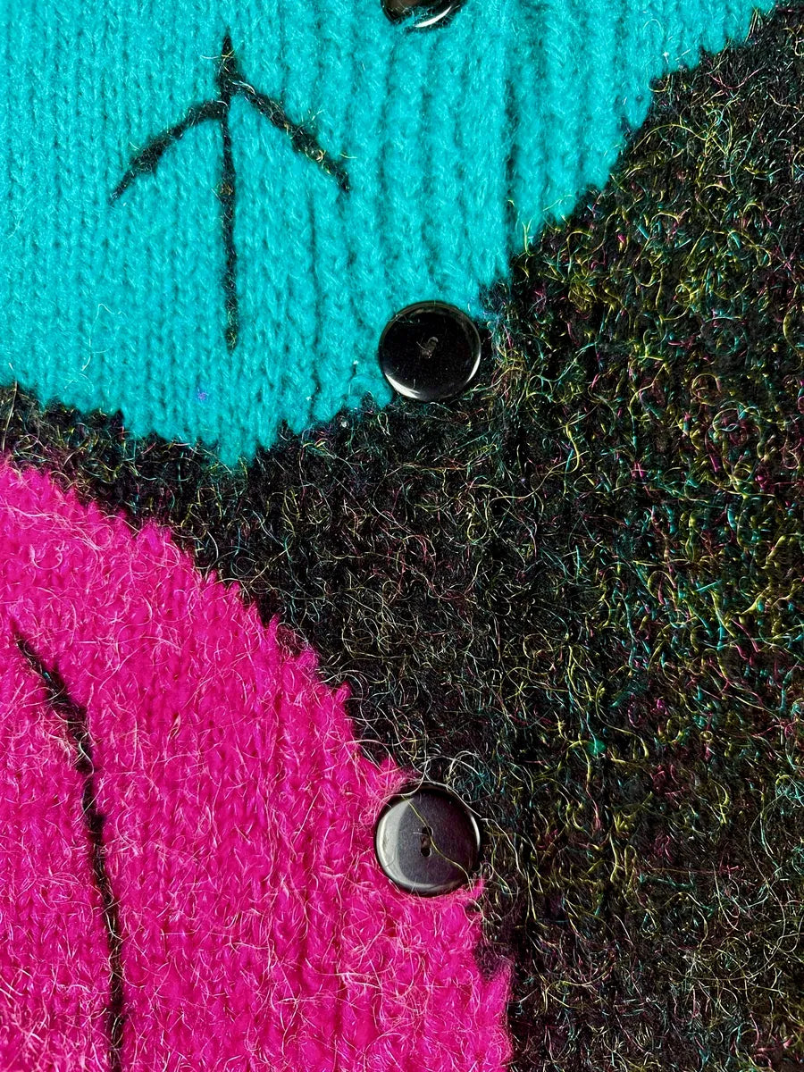 Cardigan vintage da donna anni ’90 con fantasia di foglie colorate