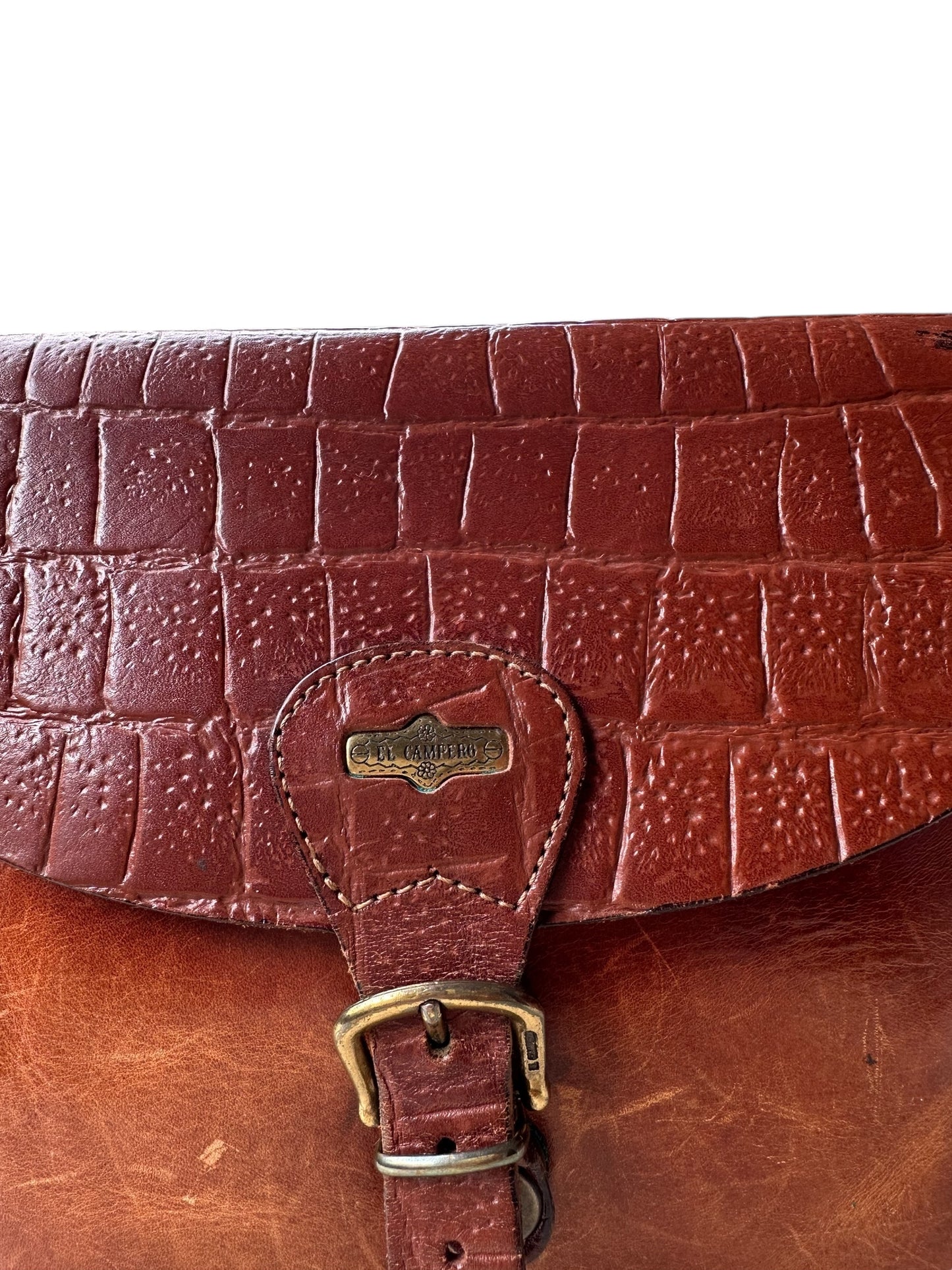 Dettaglio chiusura borsa vintage in pelle El Campero