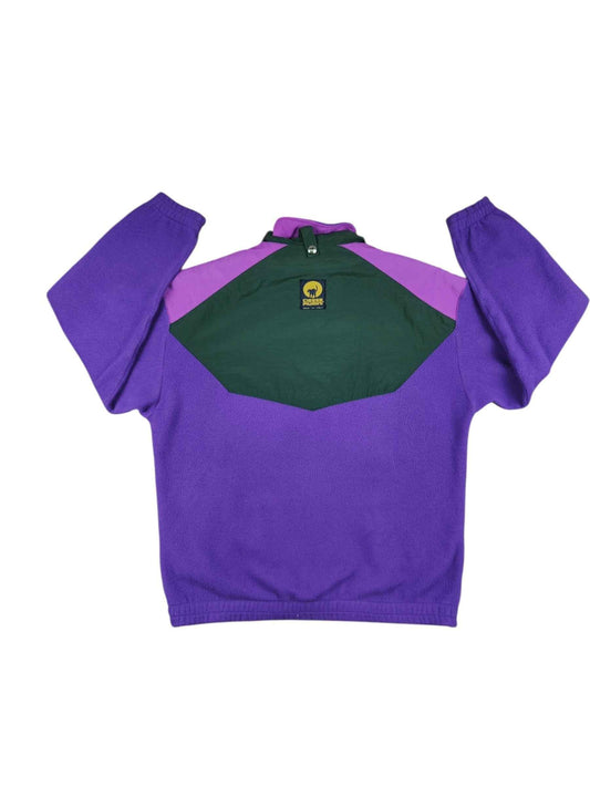 Pile vintage Ciesse Piumini viola e verde con cappuccio a scomparsa