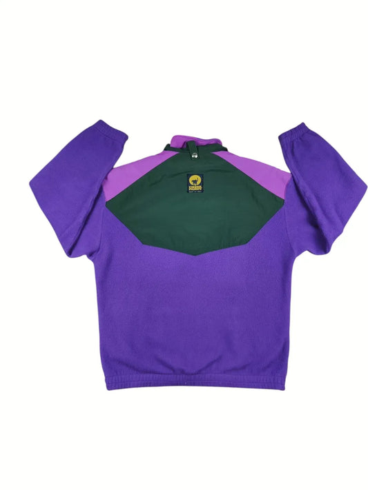 Pile vintage Ciesse Piumini viola e verde con cappuccio a scomparsa