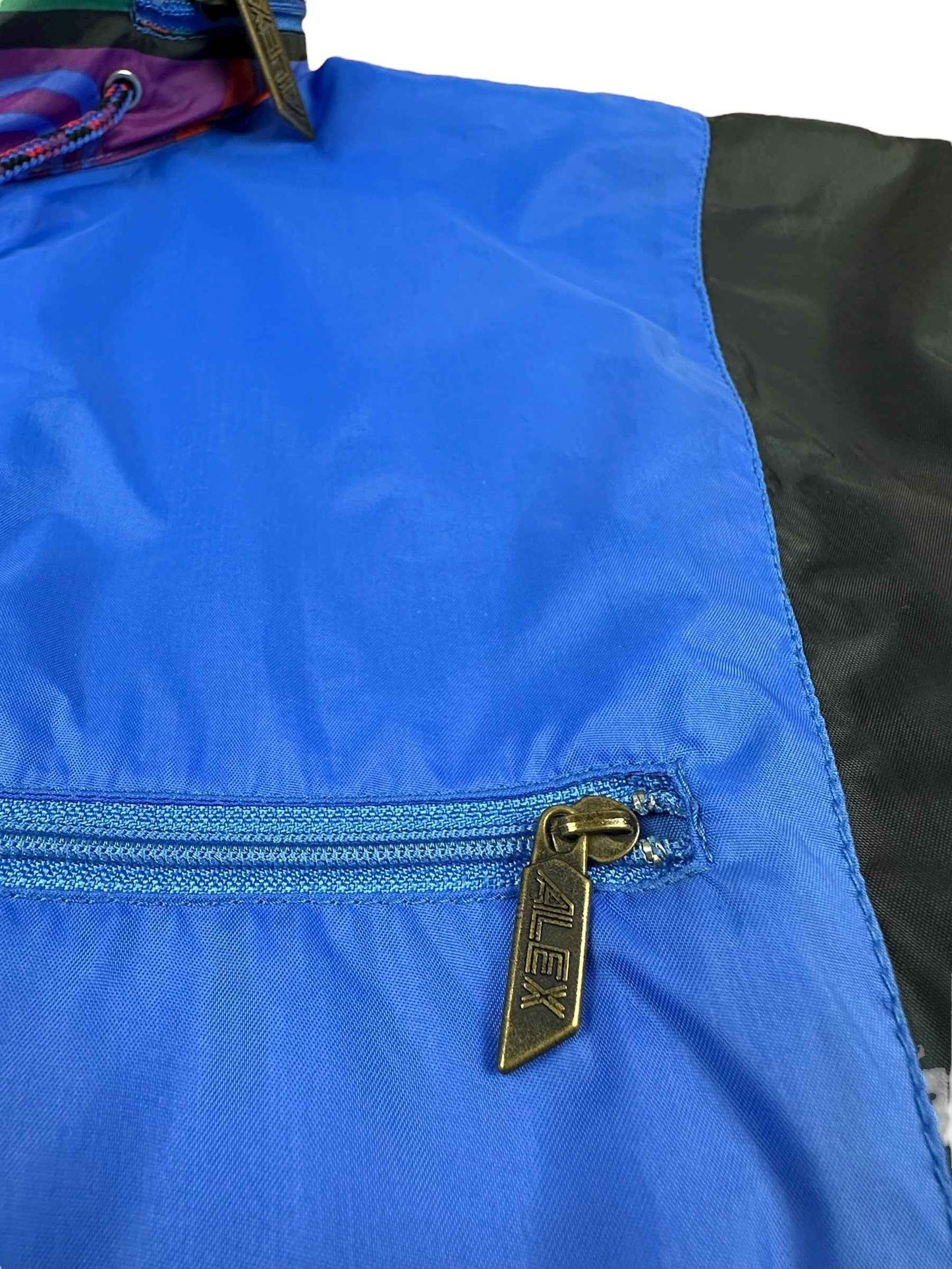 K-way vintage Alex Athletics blu con inserti fantasia astratta