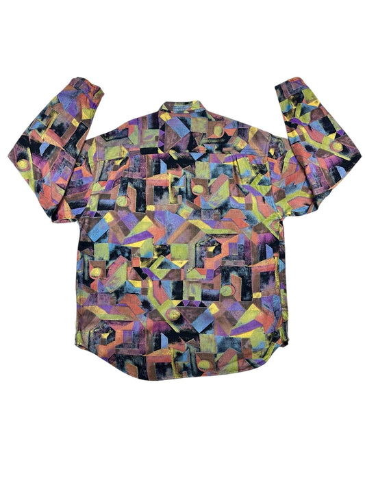 Camicia vintage da uomo a fantasia geometrica multicolore
