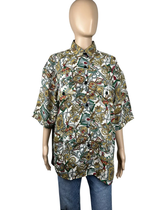 Camicia vintage a maniche corte a fantasia da donna