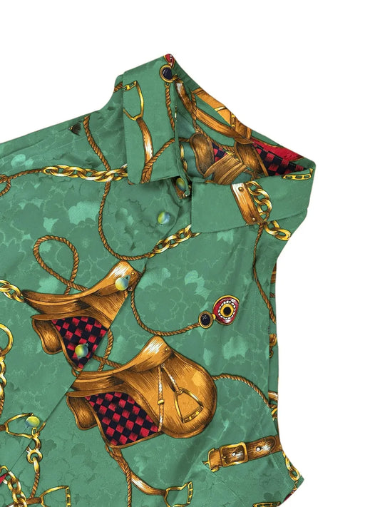 Camicia vintage da donna smanicata a fantasia