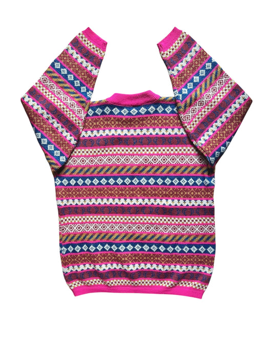 Maglione rosa vintage anni '90 da donna a fantasia geometrica