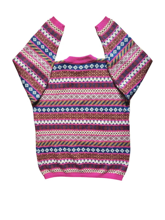 Maglione rosa vintage anni '90 da donna a fantasia geometrica