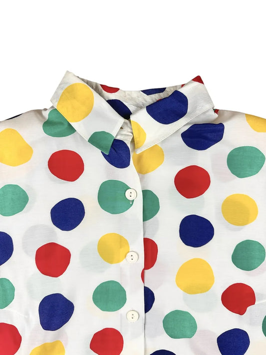 Camicia vintage da donna a pois colorati con spalline