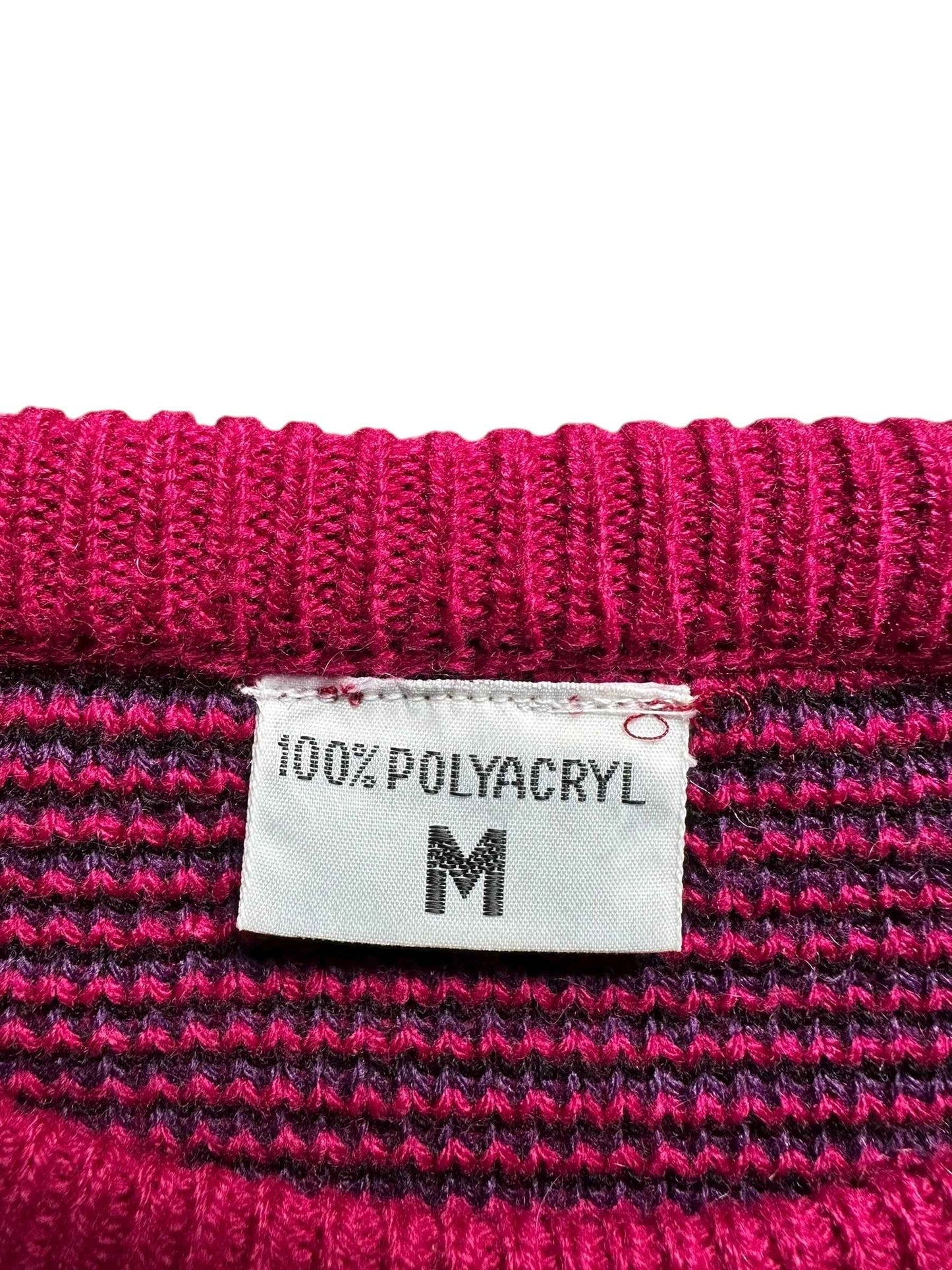 Maglione vintage da donna fucsia scuro con rose viola