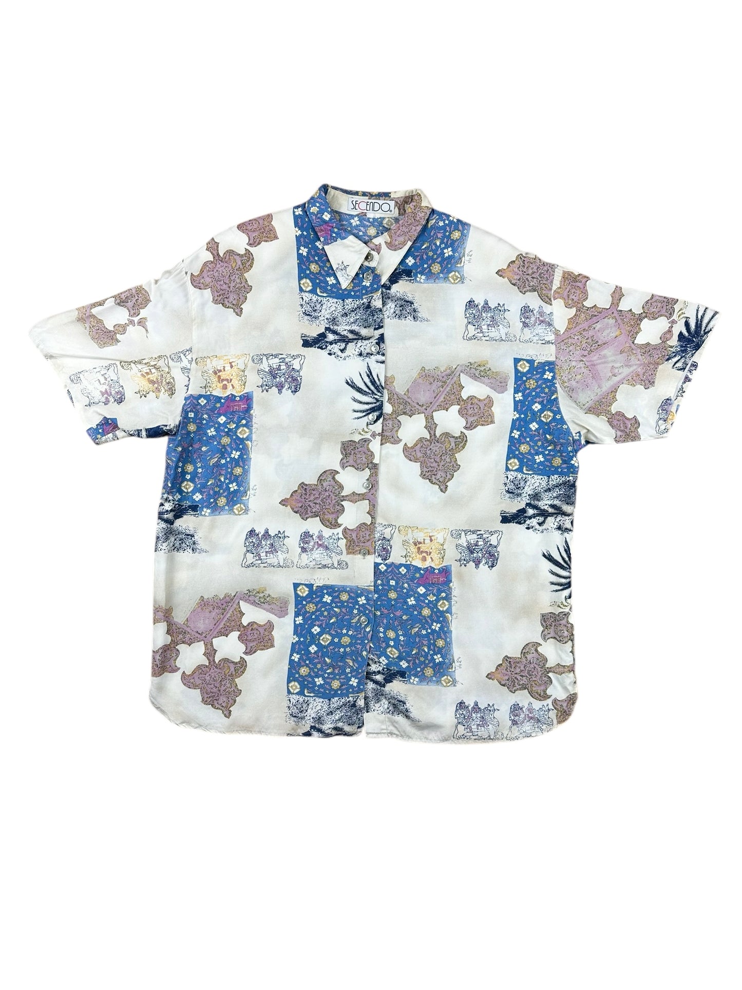 Women's patterned shirt with shoulder pads