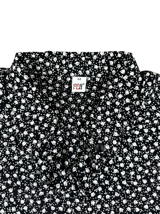 Camicia vintage da donna nera a fiorellini bianchi - Yup Vintage