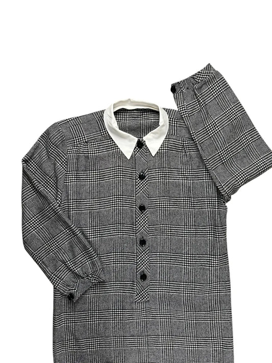 Abito vintage da donna grigio con colletto bianco