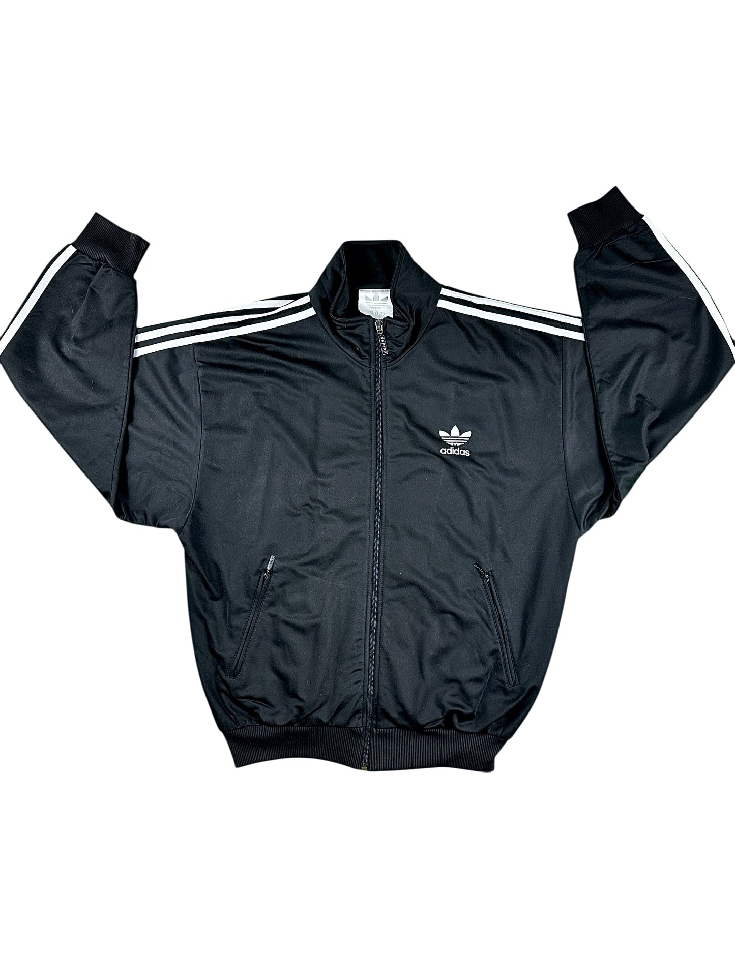 Adidas - vintage 90s track jacket in black with white stripes, size M