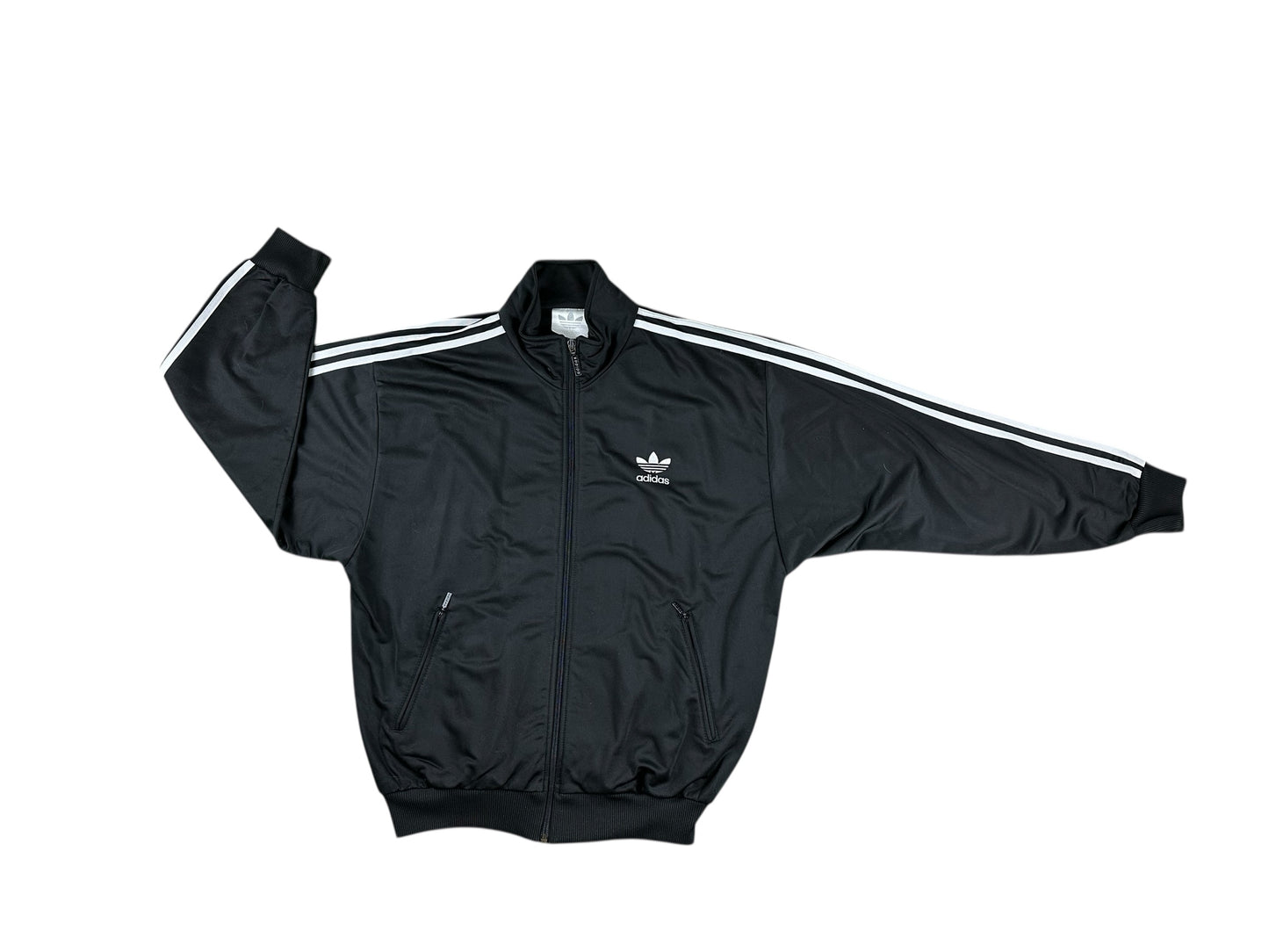 Adidas - vintage 90s track jacket in black with white stripes, size M