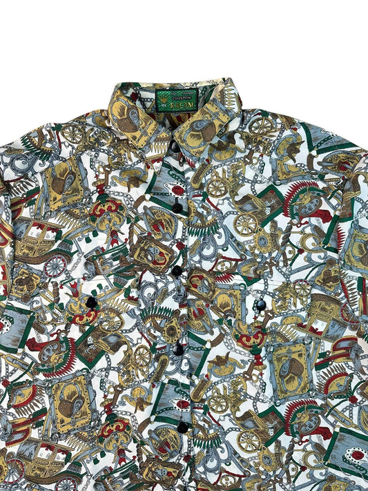 Camicia a maniche corte a fantasia da donna– abbigliamento vintage - vestiti vintage