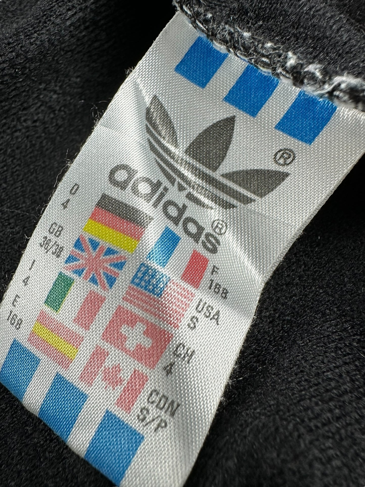 Adidas - vintage 90s track jacket in black with white stripes, size M