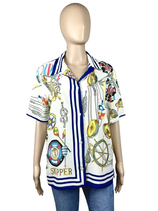 Camicia vintage da donna a fantasia nautica
