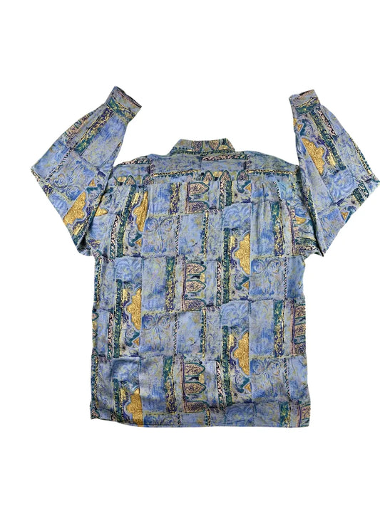 Camicia Vintage Uomo Rico Mancini Fantasia Barocca Azzurra e Oro - abbigliamento e vestiti vintage