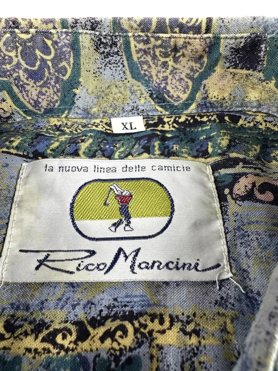 Camicia Vintage Uomo Rico Mancini Fantasia Barocca Azzurra e Oro