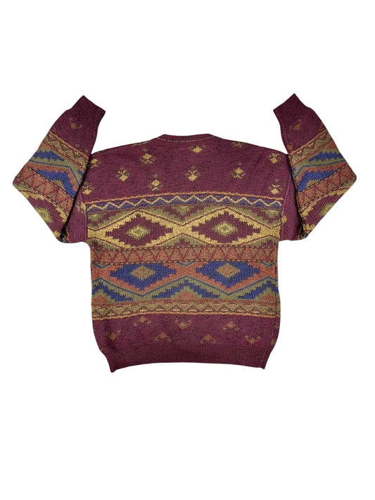 Cardigan Unisex Vintage Geometrico Tino Tinti Bordeaux e Multicolore - abbigliamento e vestiti vintage