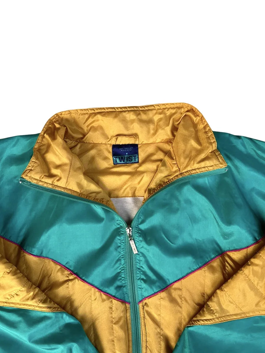 Twist - giacchetto tuta unisex vintage anni ’90 giallo/verde con maniche removibili taglia S/M