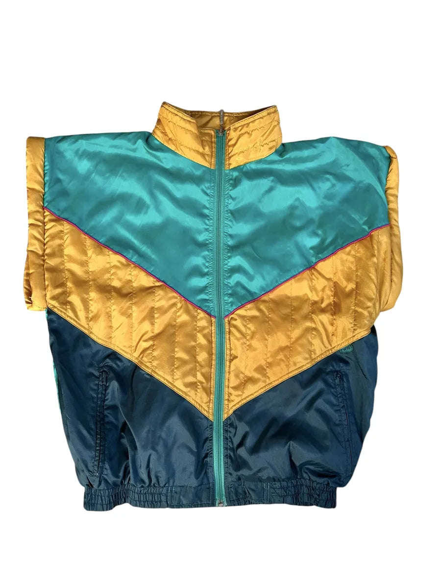Twist - giacchetto tuta unisex vintage anni ’90 giallo/verde con maniche removibili taglia S/M