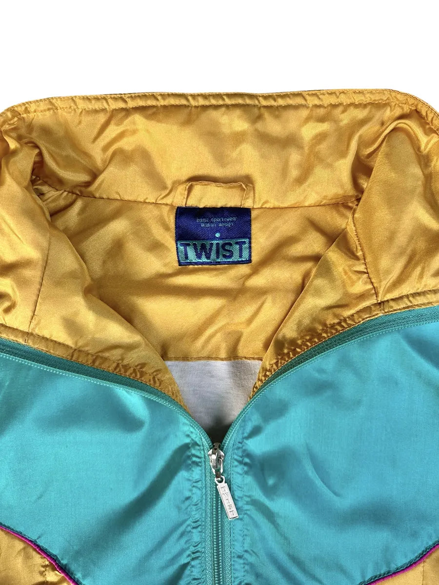 Twist - giacchetto tuta unisex vintage anni ’90 giallo/verde con maniche removibili taglia S/M