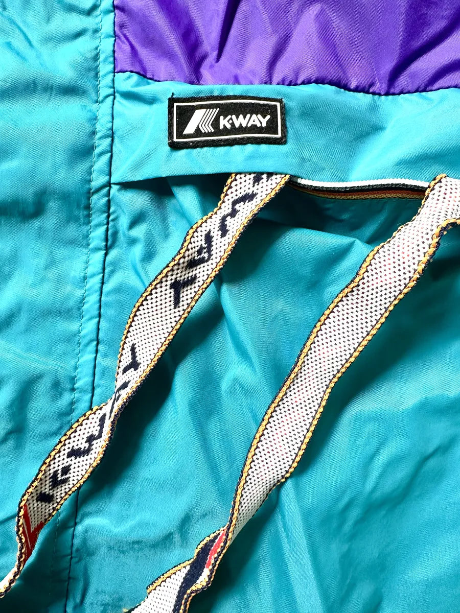 Giacca a vento vintage firmata K-way da uomo con cappuccio a scomparsa
